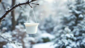 Ein leerer Joghurtbecher schützt Gartenvögel im Winter besser als manches Vogelhaus
